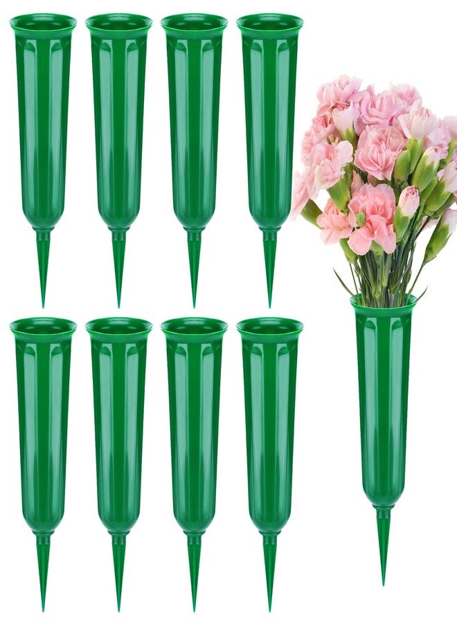 Acostop 8 Pcs Cemetery Vases for Grave - Plastic Flower Holders with Spikes, Cone Vase for Memorial Day Grave Accessories Cemetery Decorations (Green) - Image 1